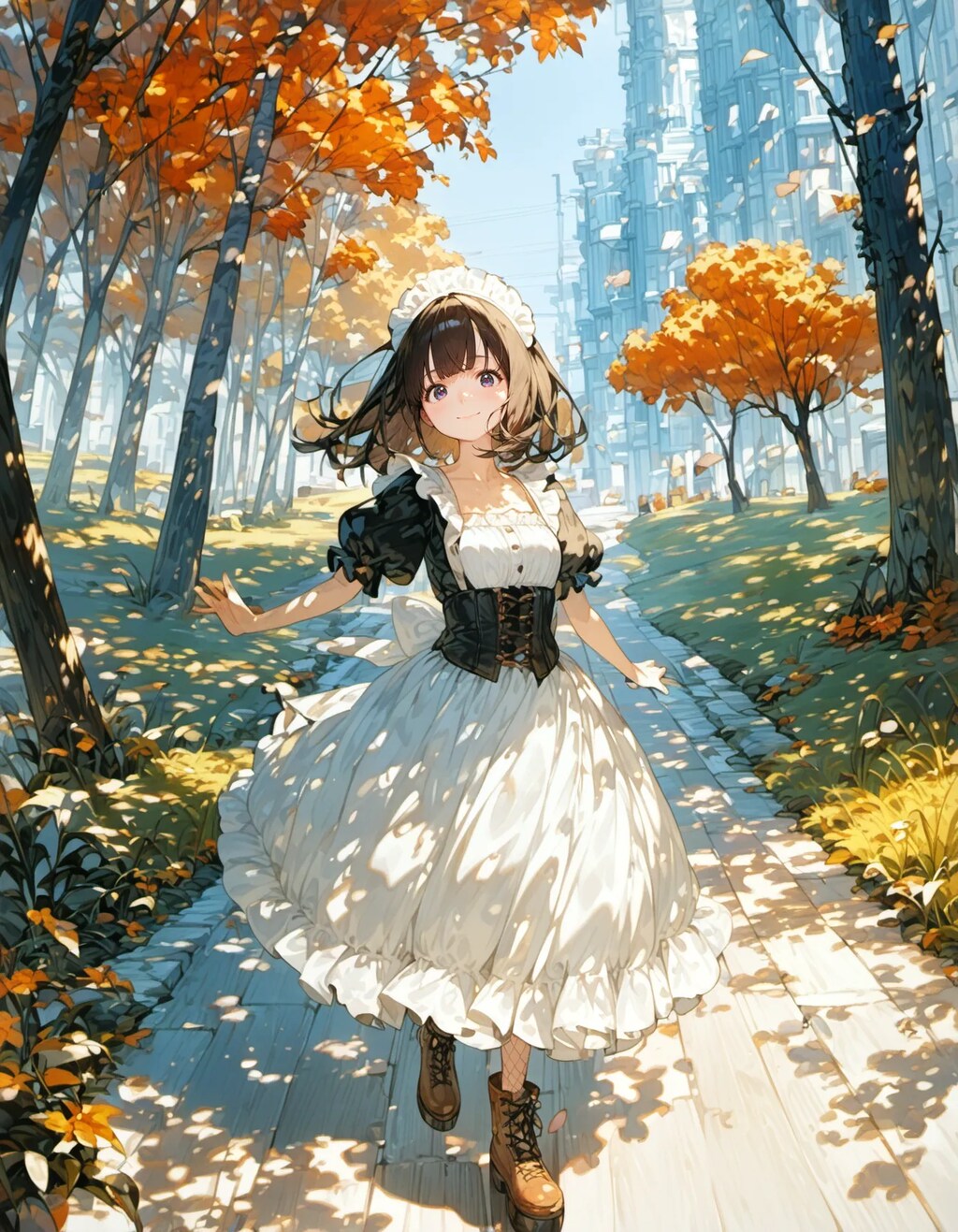 Autumn Maid's Sunny Stroll