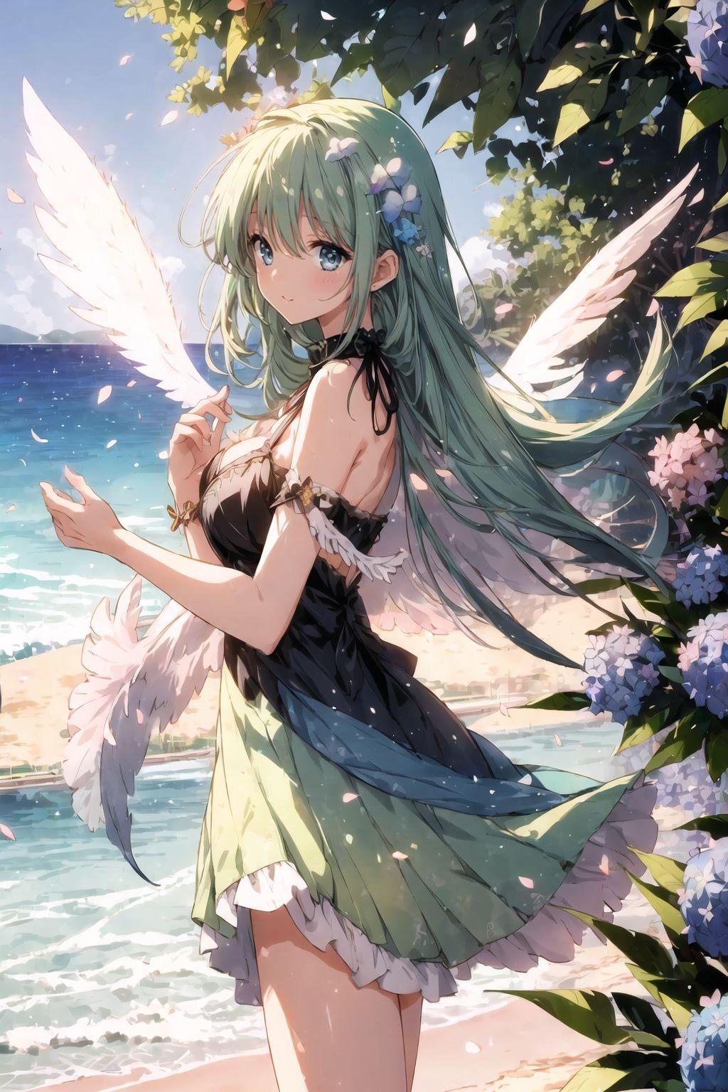 海とアジサイと天使さん