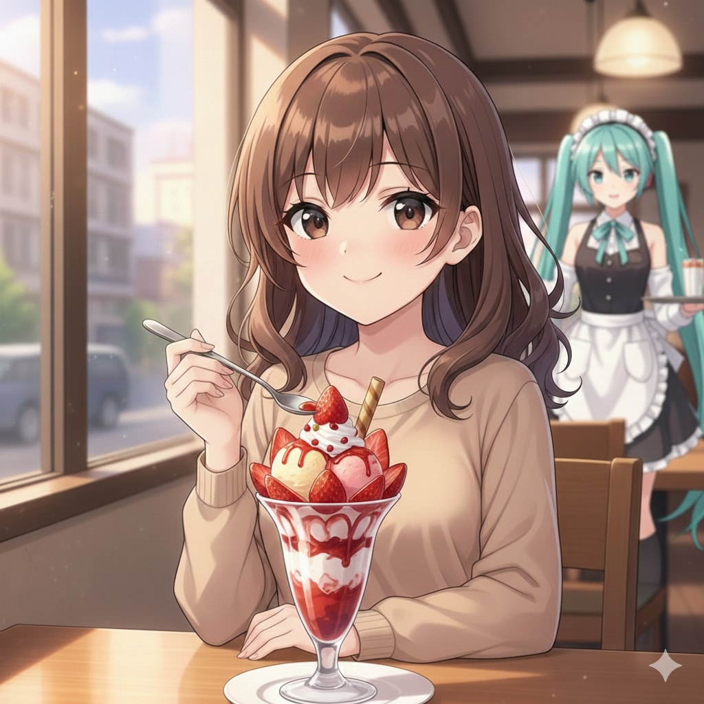 苺パフェを食べている 冴さん