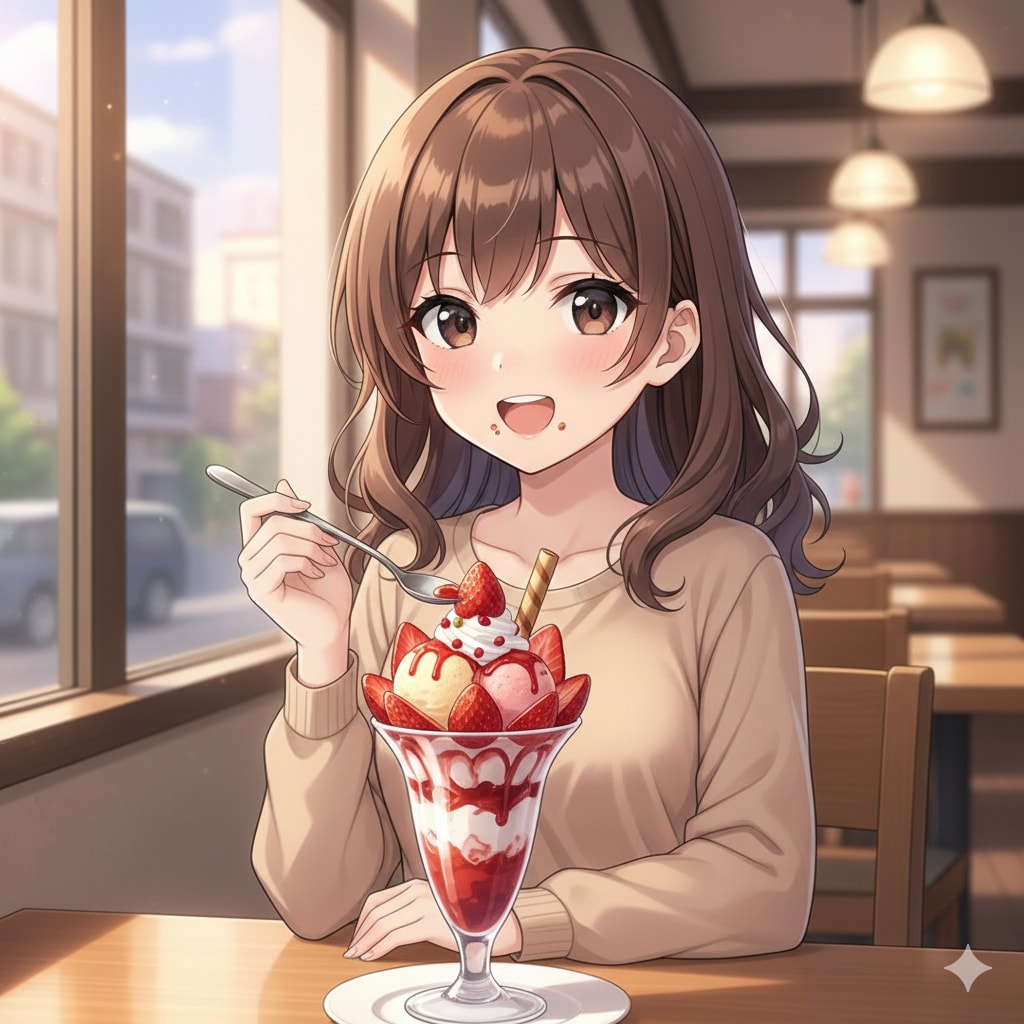 苺パフェを食べている 冴さん | の人気AIイラスト・グラビア