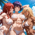 百合の間に挟まる女  ムキムキビキニ 3枚目
