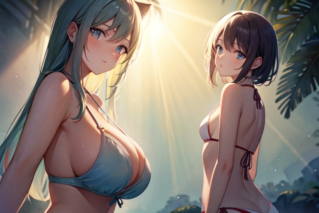 comfy ui 練習 白長貓女孩 x 黑短女孩