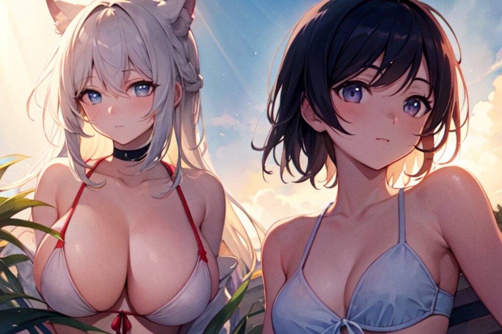 comfy ui 練習 白長貓女孩 x 黑短女孩