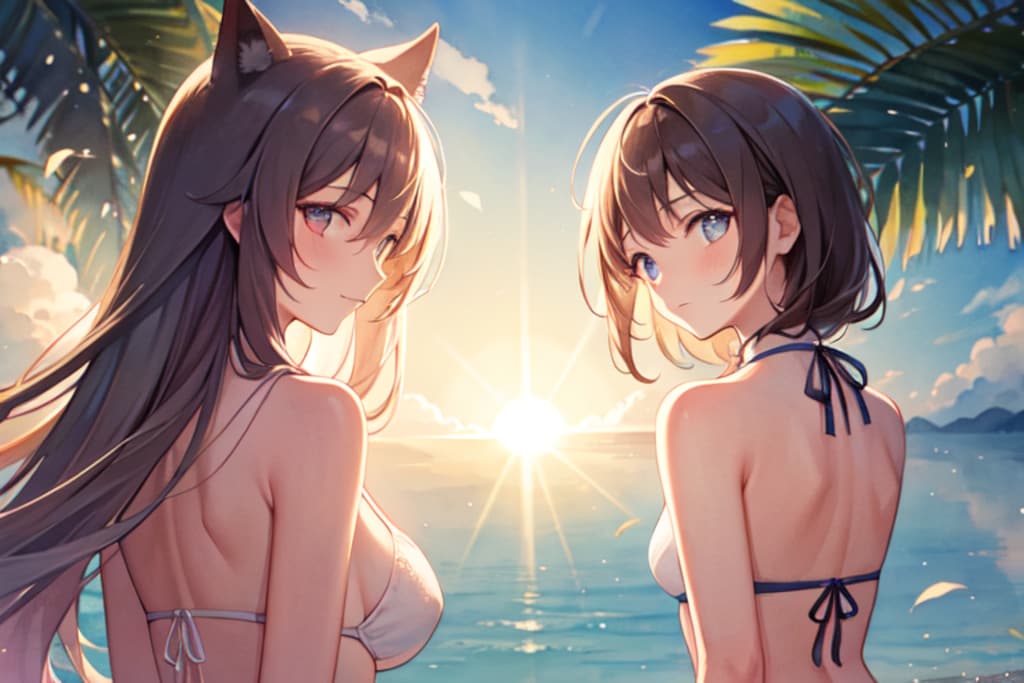 comfy ui 練習 白長貓女孩 x 黑短女孩