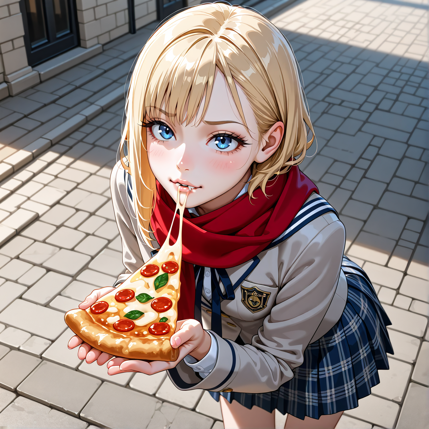 嫌な顔でピザを食う金髪JK | の人気AIイラスト・グラビア