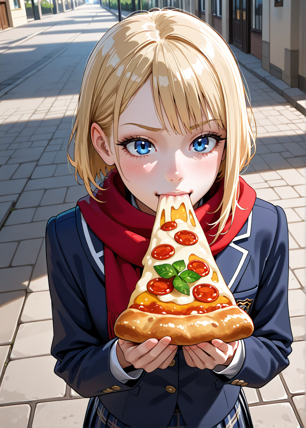 嫌な顔でピザを食う金髪JK