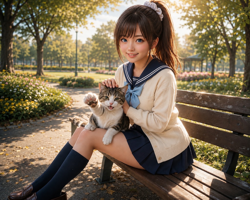 ポニーテールちゃんと猫