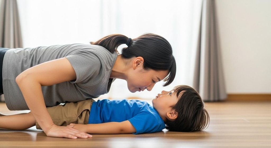 腕立て伏せの下に潜り込んで邪魔する