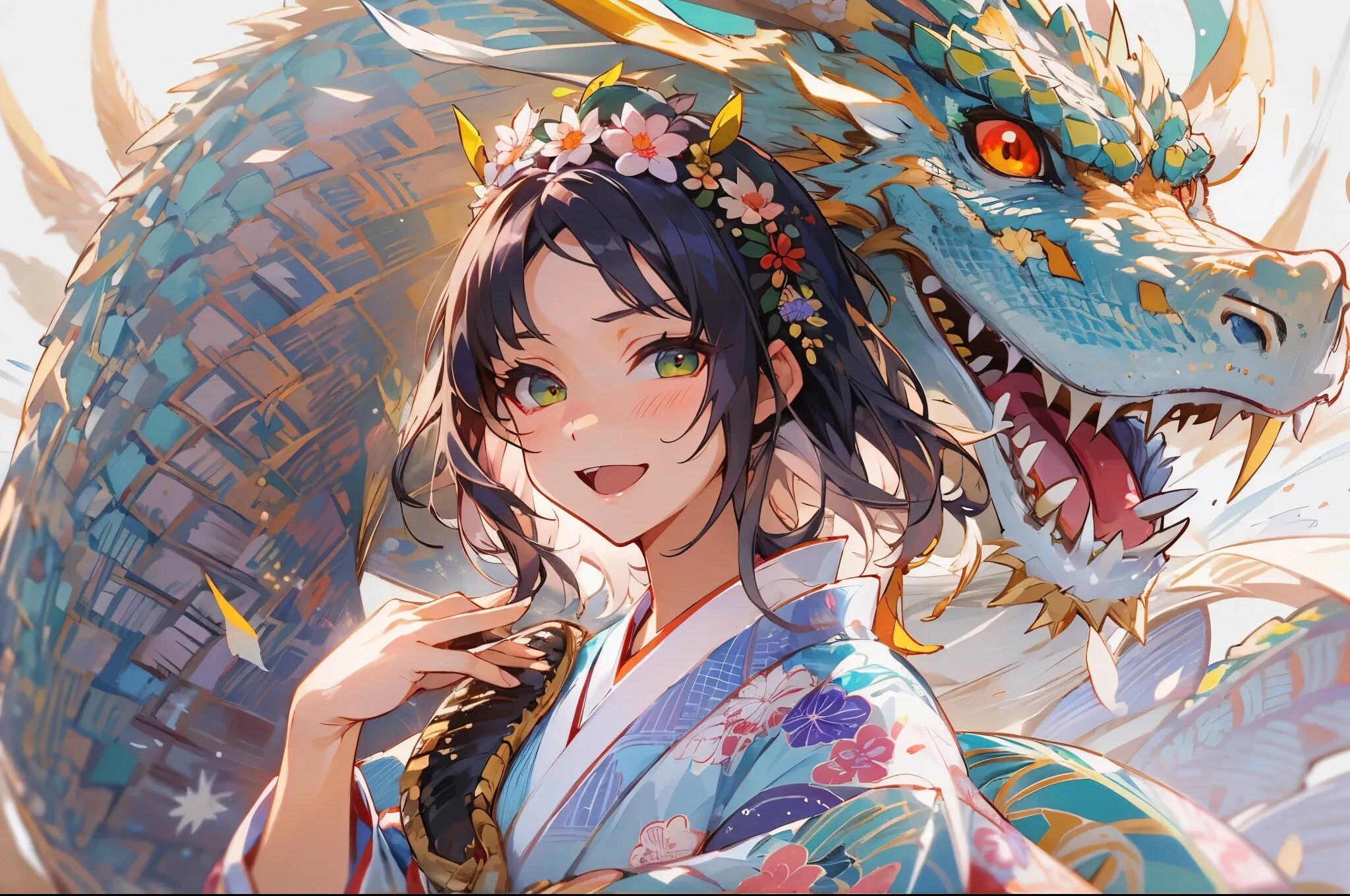 着物女子とドラゴン