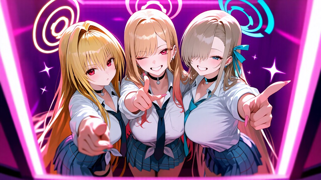 金髪ギャル３人　プリクラ