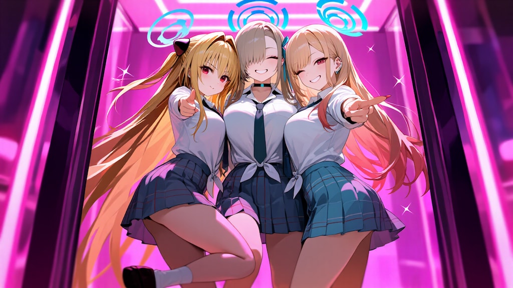 金髪ギャル３人　プリクラ