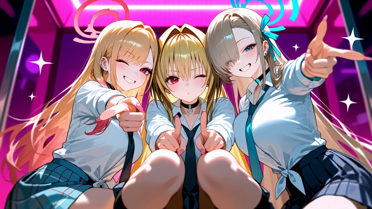 金髪ギャル３人　プリクラ