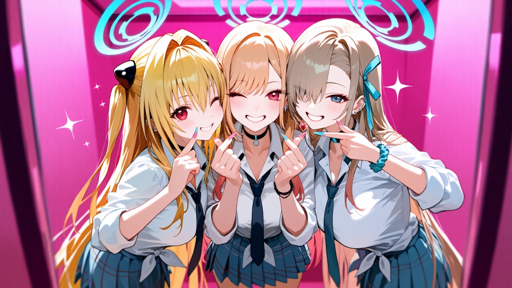 金髪ギャル３人　プリクラ