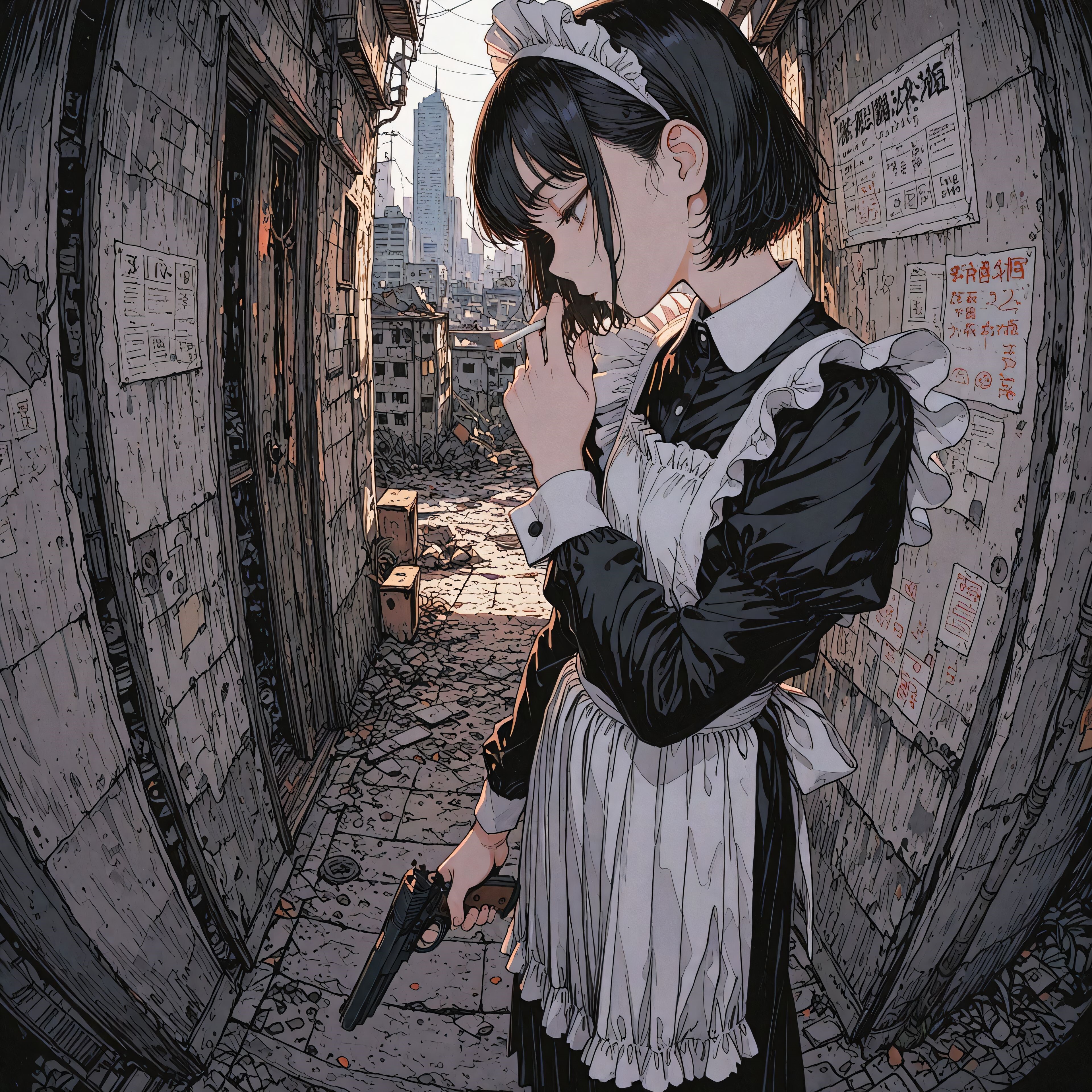 拳銃とメイド服