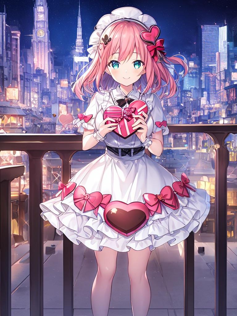 バレンタインの女の子と夜景
