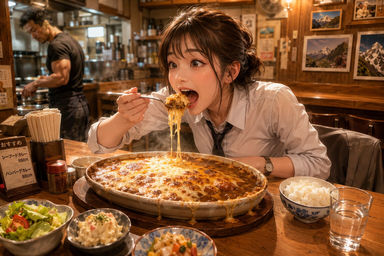 どか食いして至ろうとする女の子