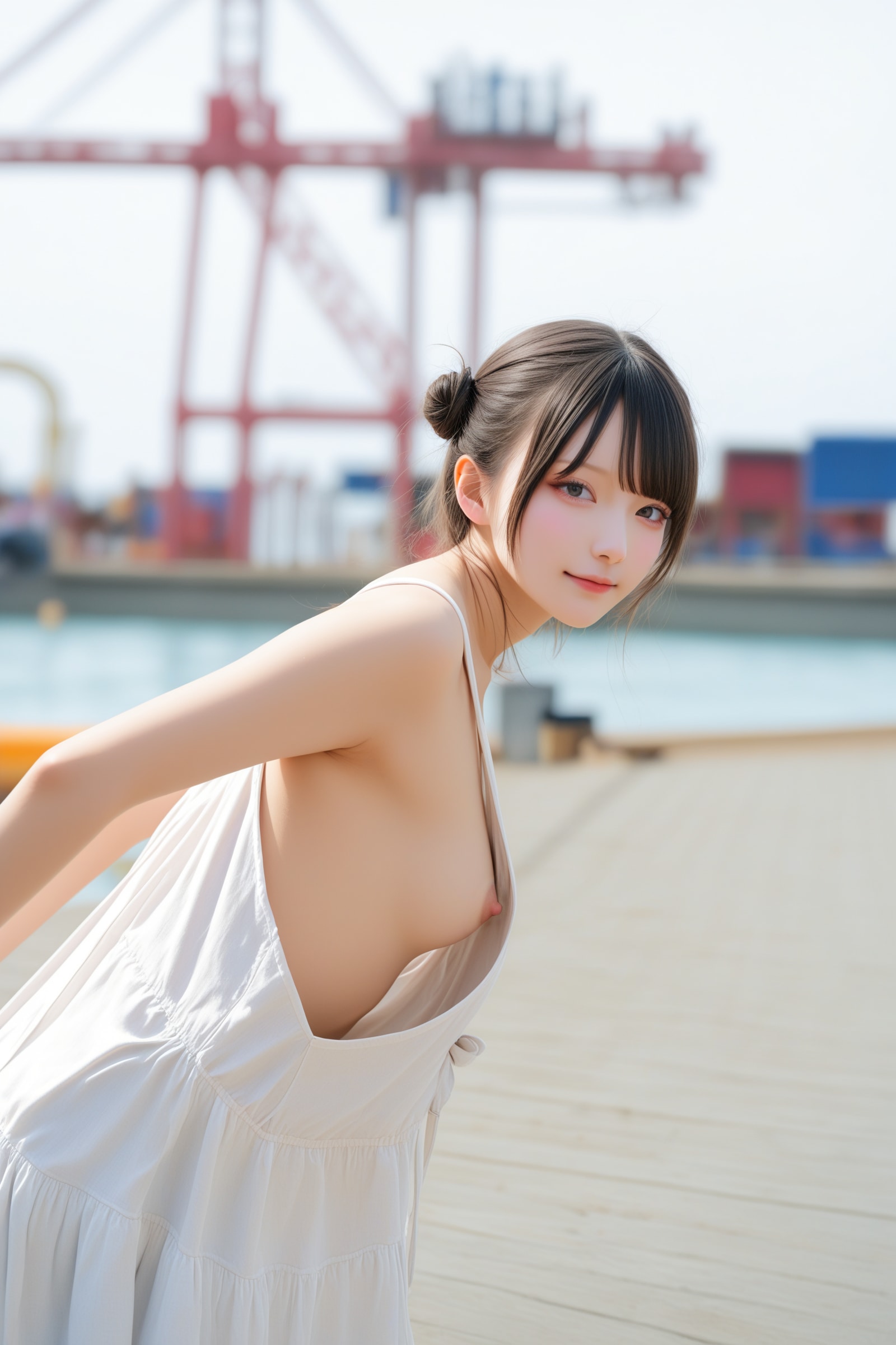 ゆるゆるワンピース横乳乳首チラ