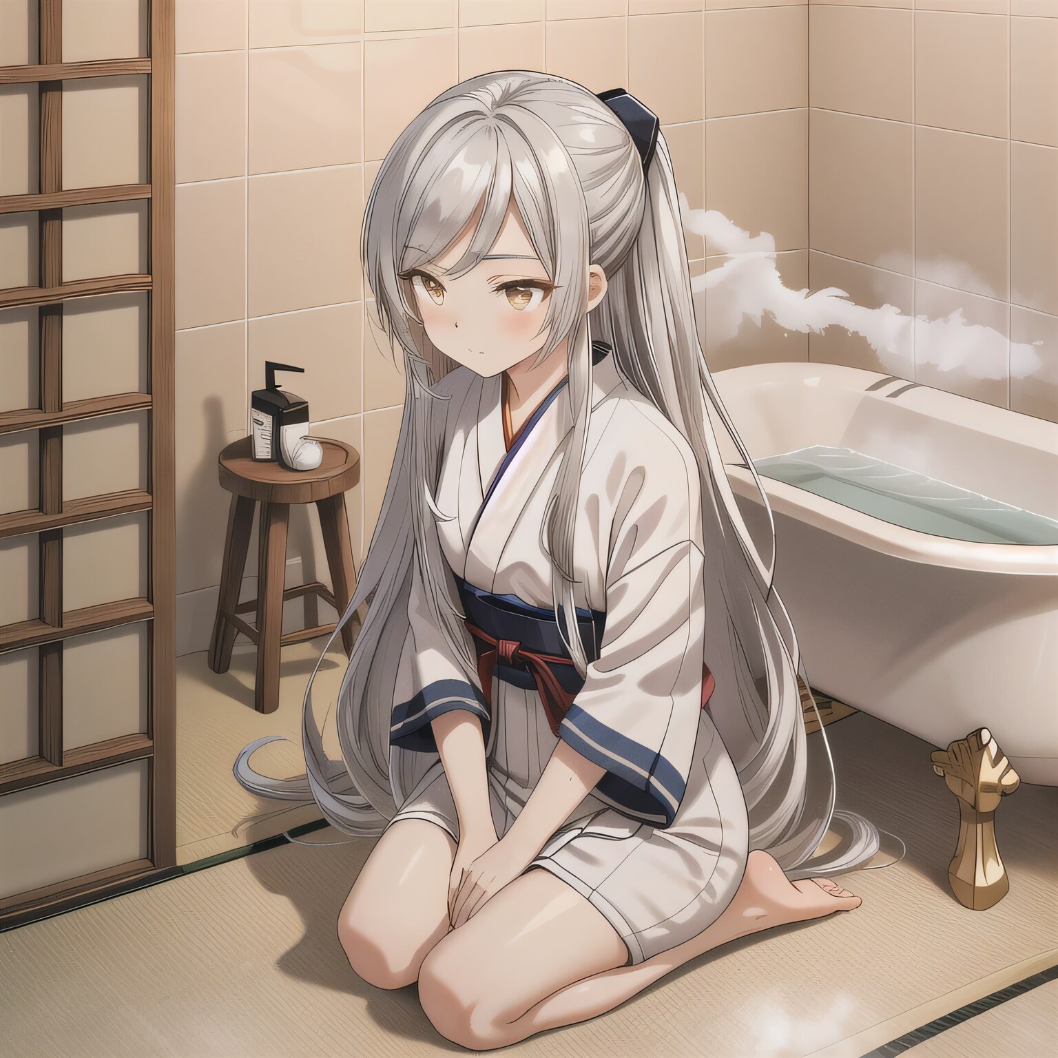 銀髪ロングでお風呂の少女７ | の人気AIイラスト・グラビア