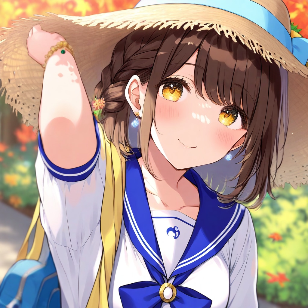 麦わら帽子の女子高生