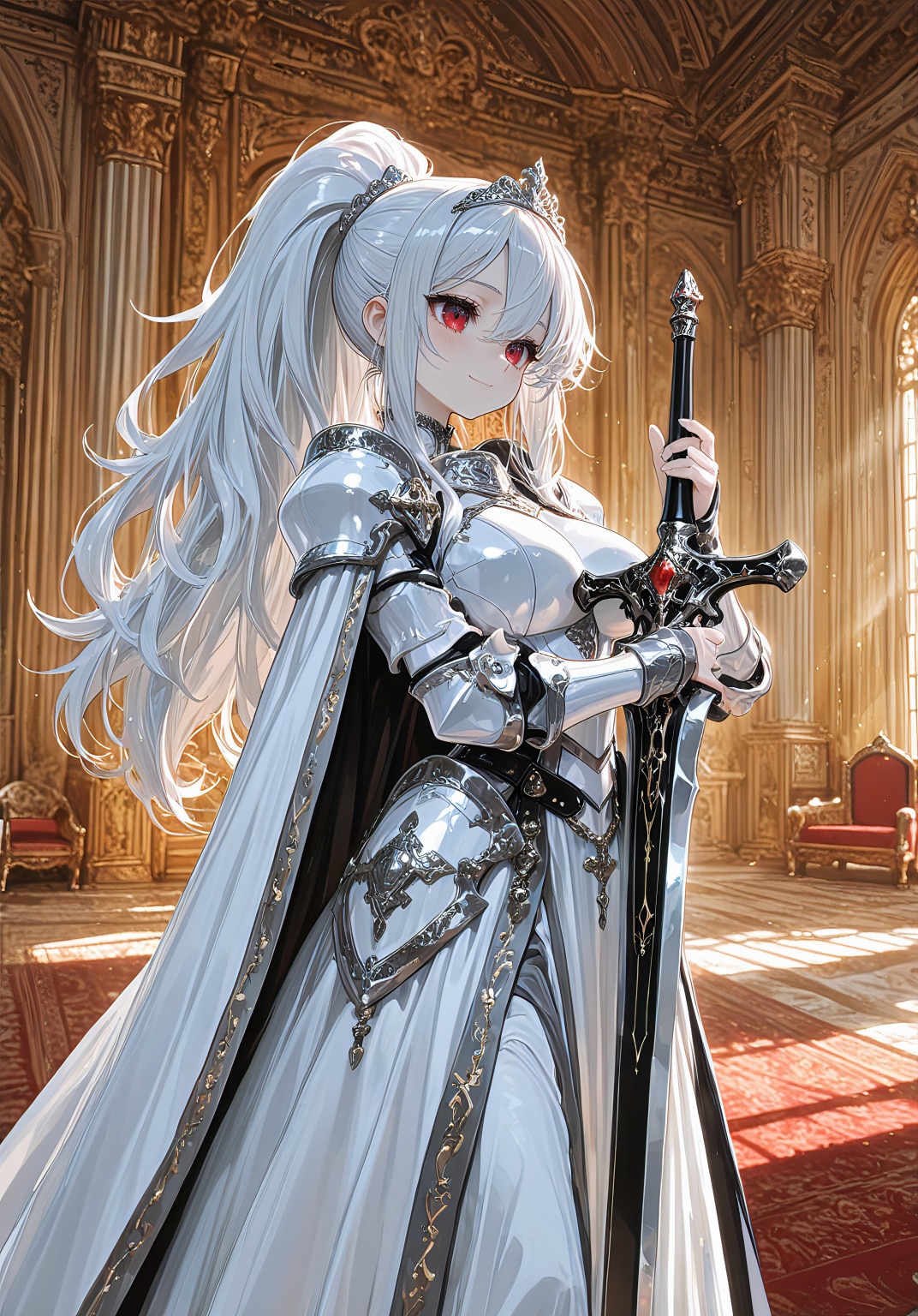 王宮に立つ白銀の姫騎士