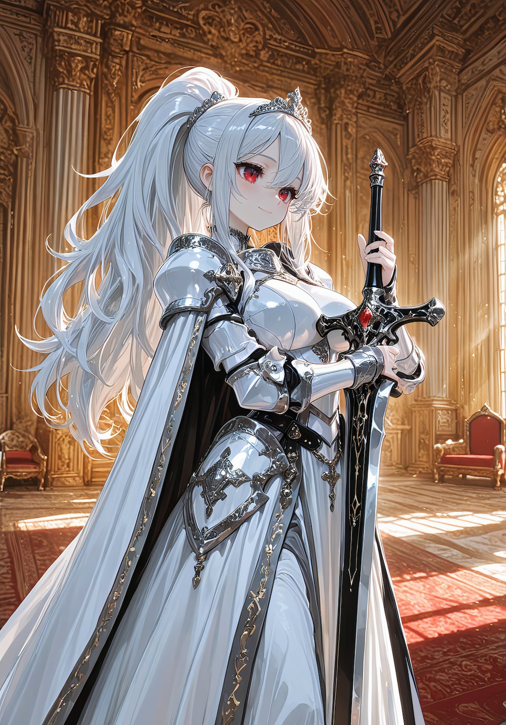 王宮に立つ白銀の姫騎士