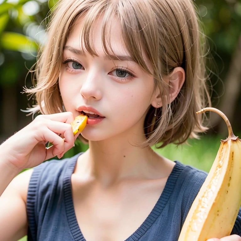 茶髪ボブでバナナの美女 | の人気AIイラスト・グラビア