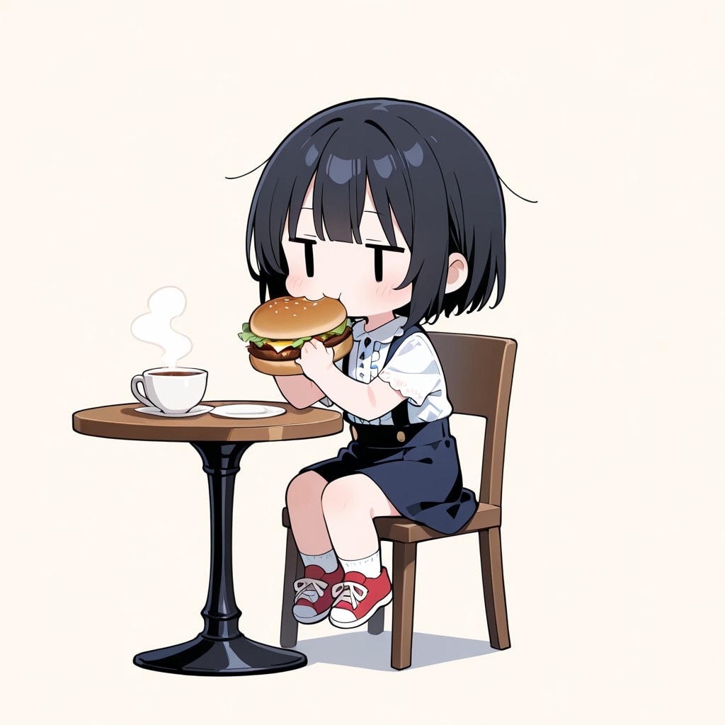 ハンバーガーを食べる