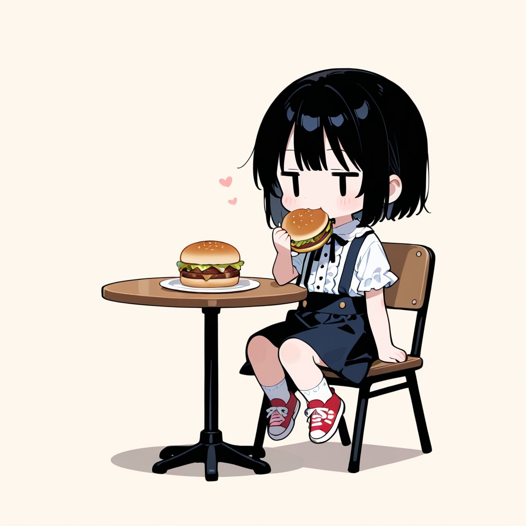 ハンバーガーを食べる