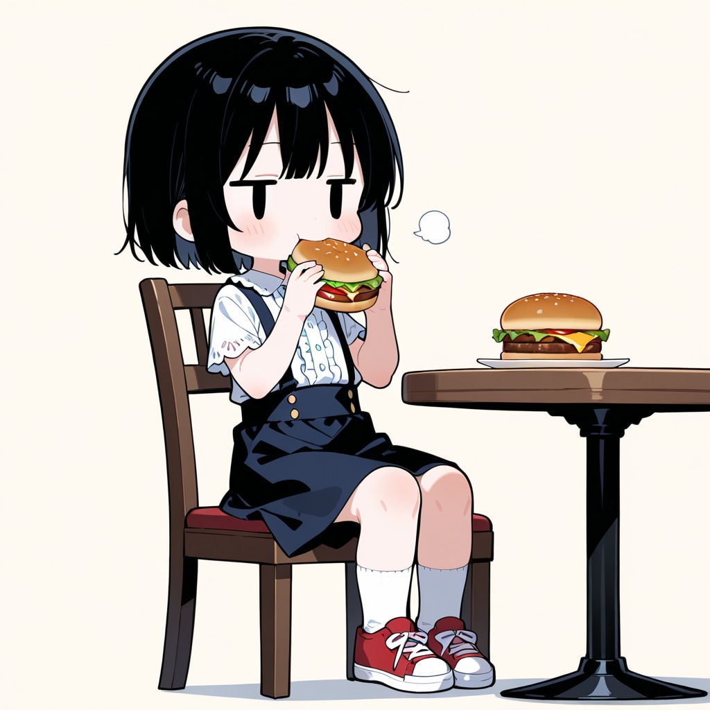 ハンバーガーを食べる