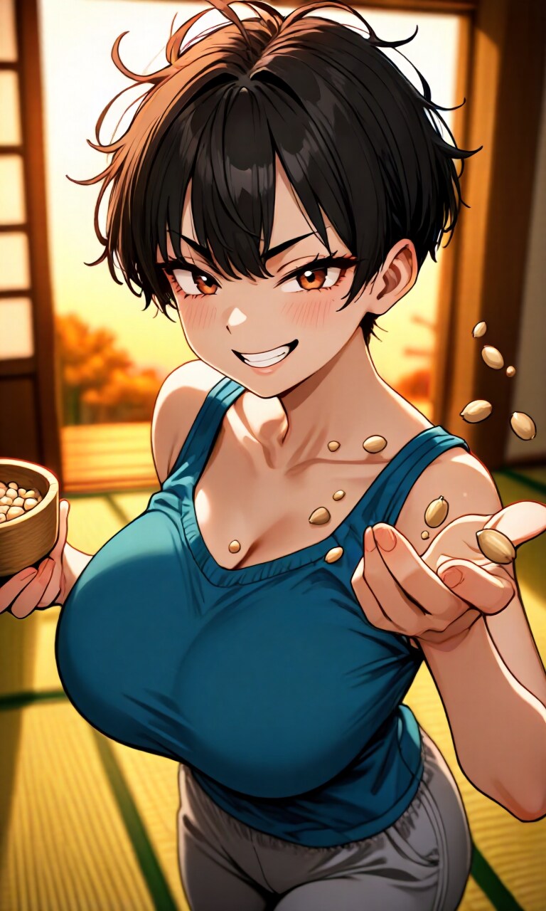 節分の豆撒きをする姉御