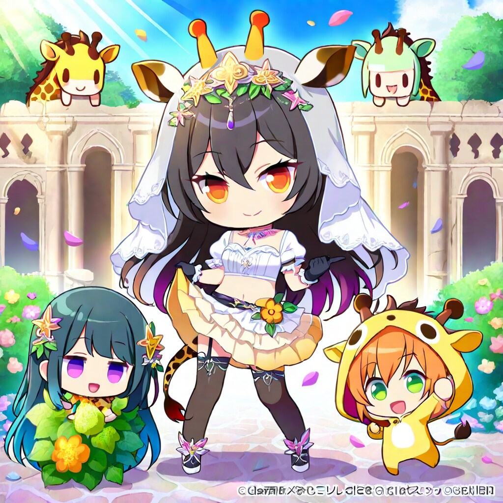 お屋敷の中庭とキリンフーディーちび子ちゃん