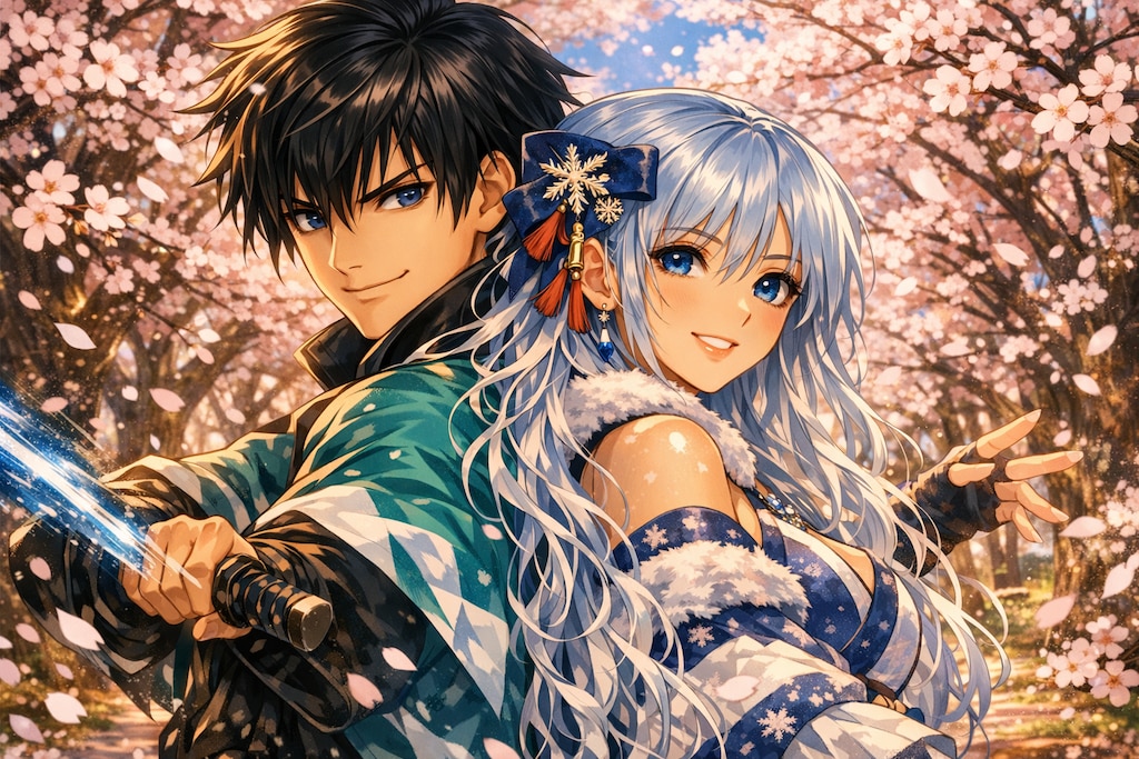 春の桜吹雪の中の共闘