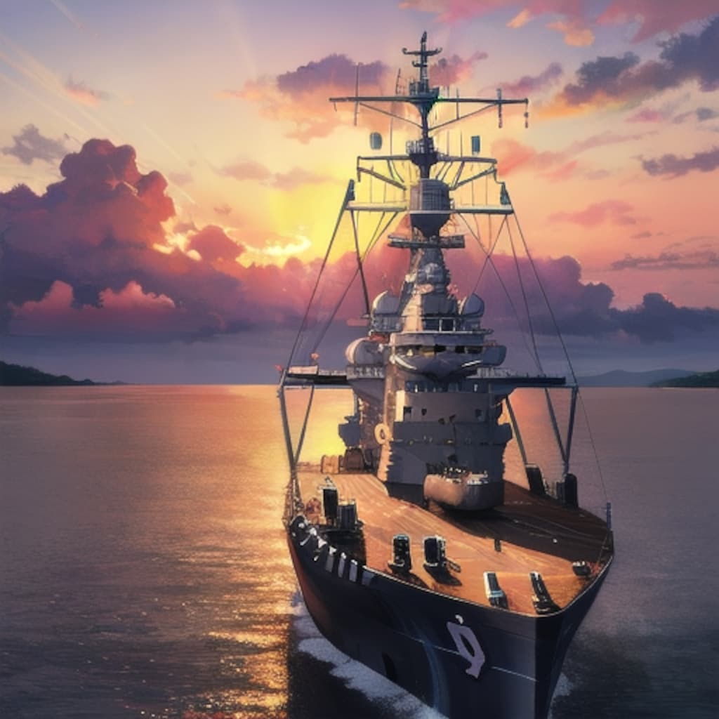 軍艦と夕暮れ