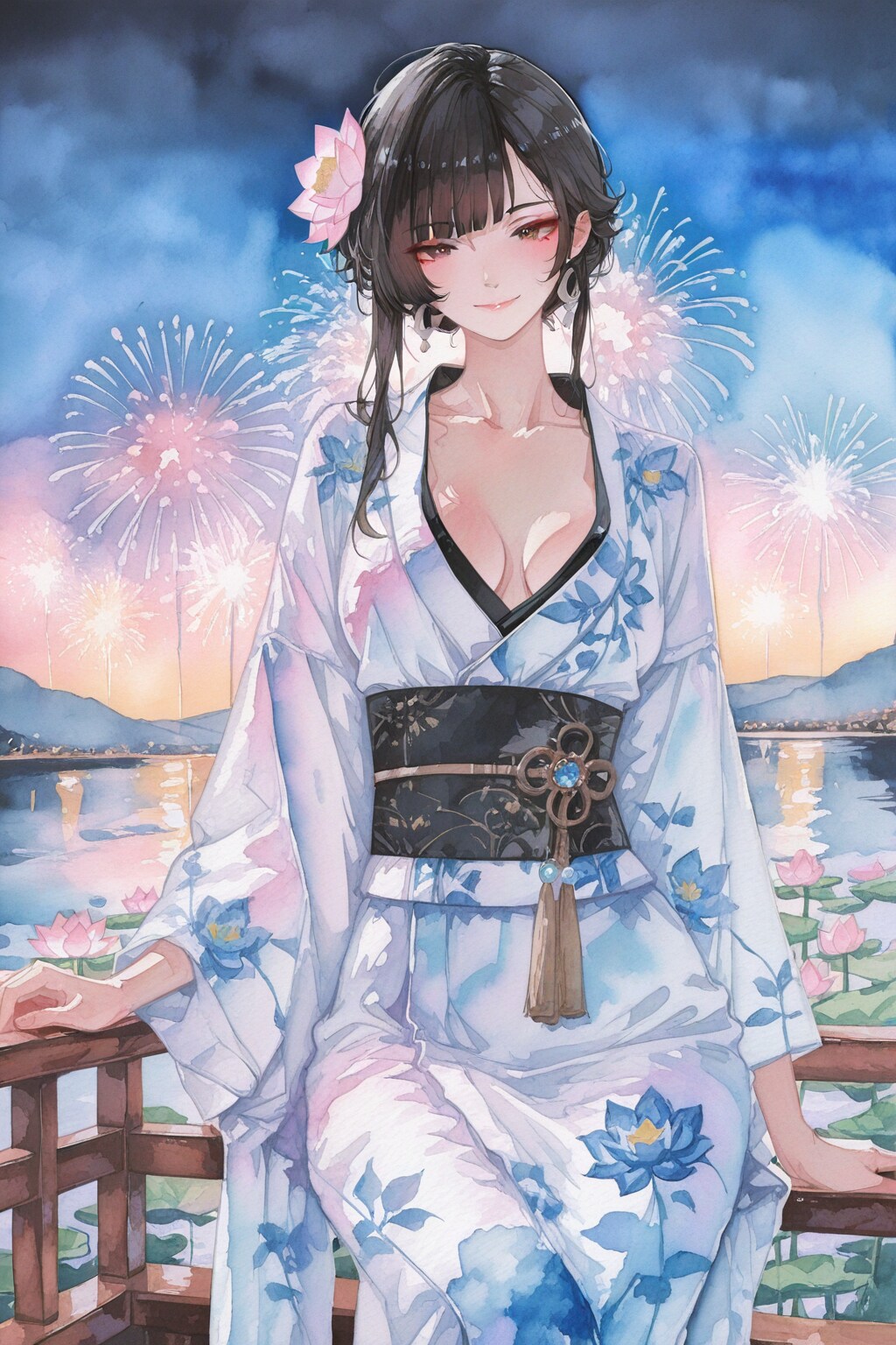 浴衣で花火観覧