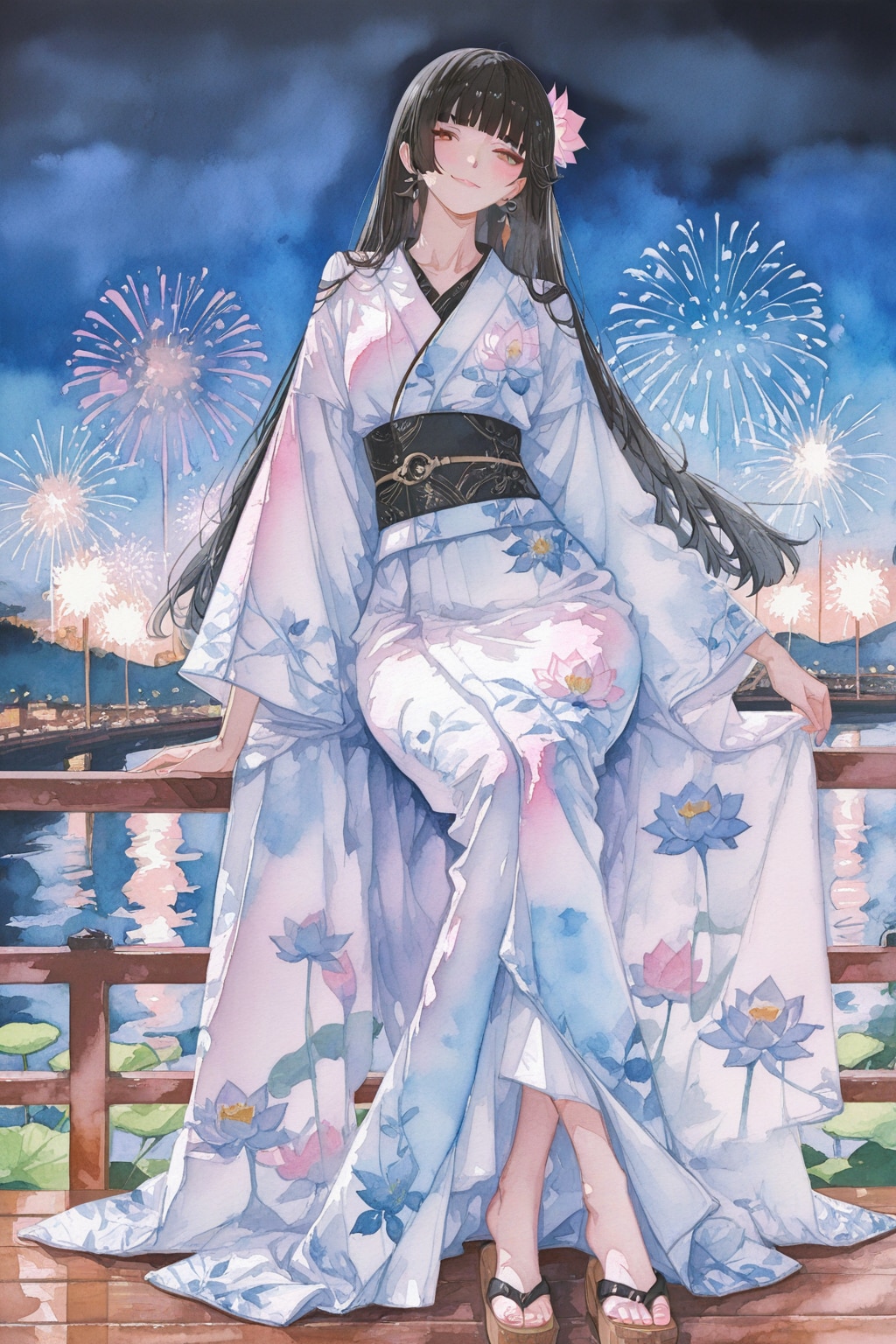 浴衣で花火観覧