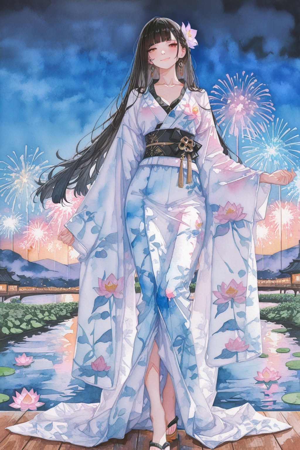 浴衣で花火観覧