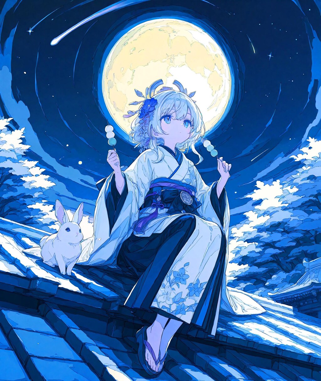 月下の着物少女