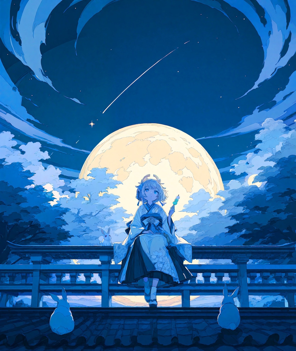 月下の着物少女