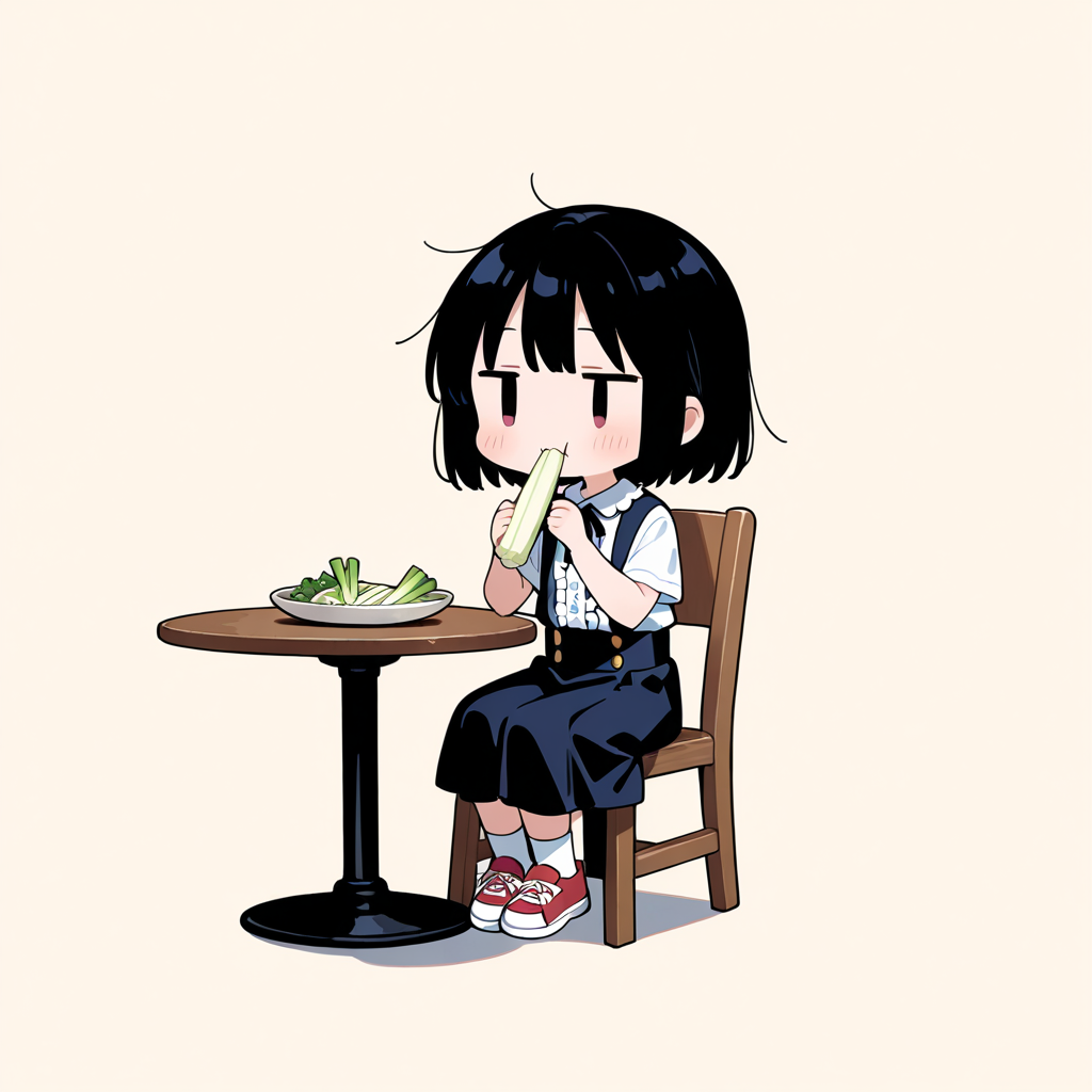 セロリを食べる