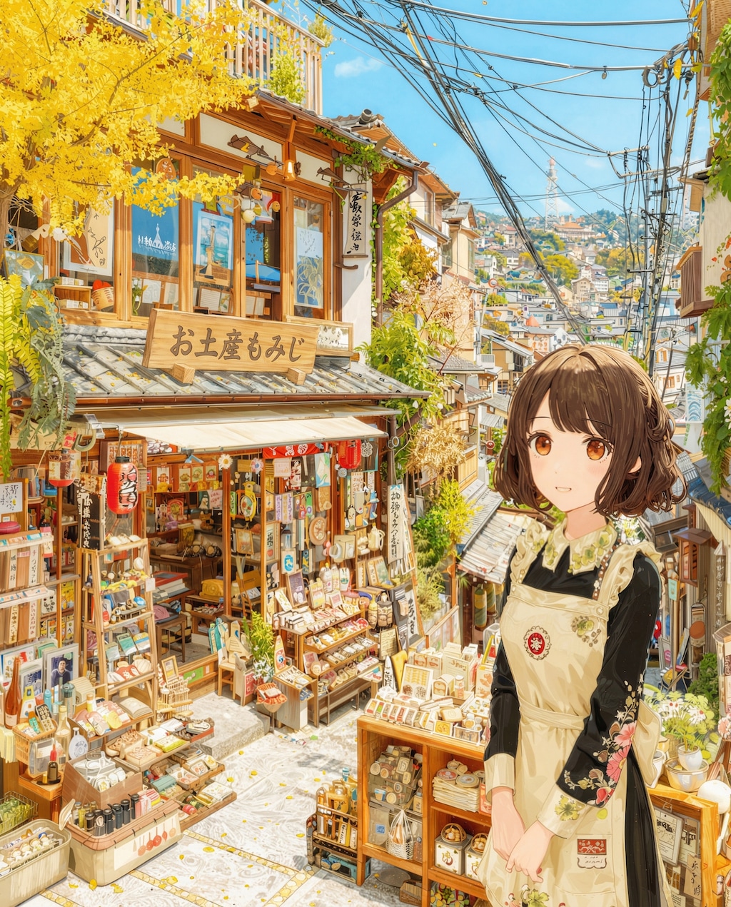 お土産屋の前で