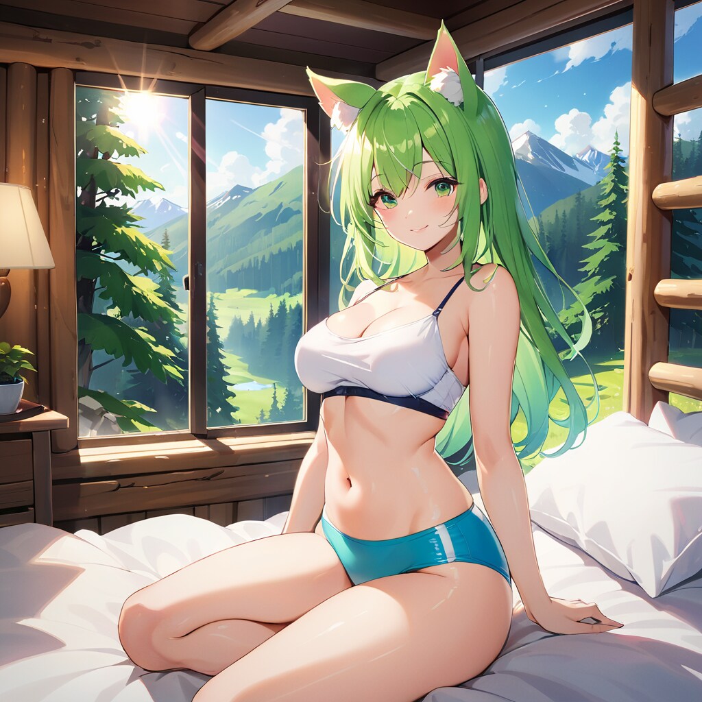 下着で寝てた獣人さん