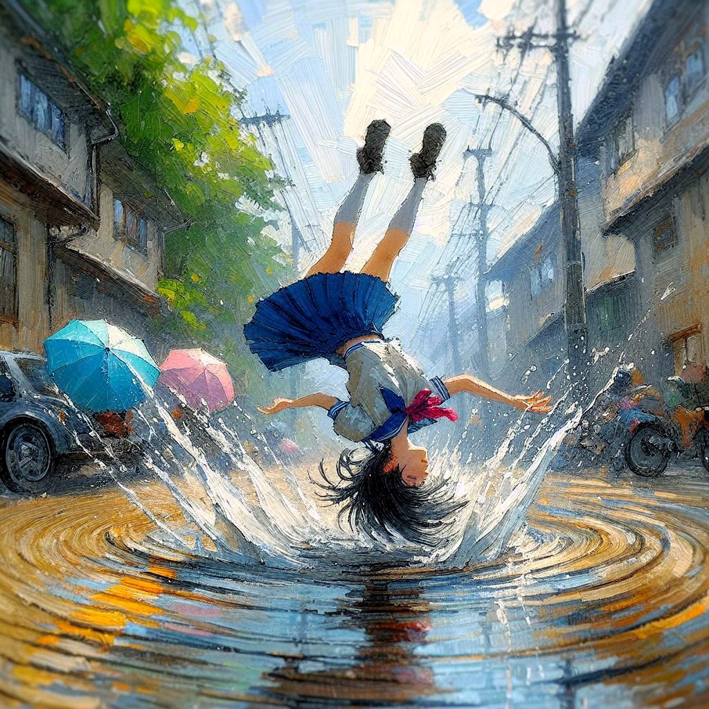 足をすべらせる少女