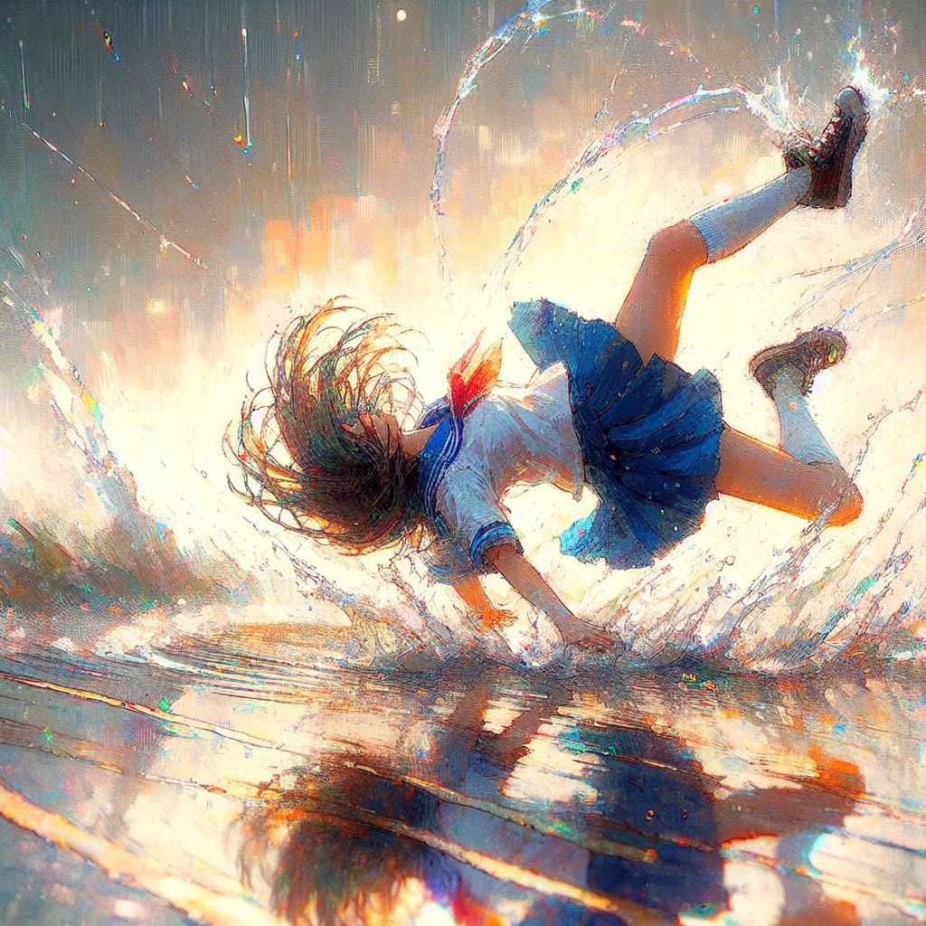 足をすべらせる少女