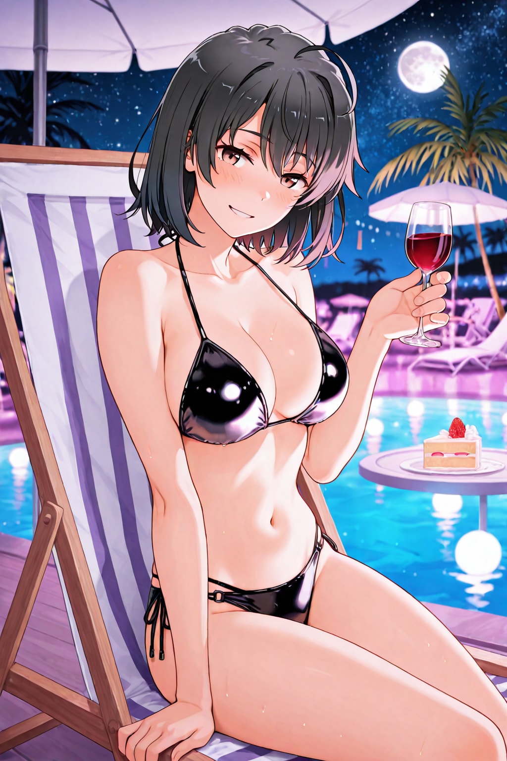 ナイトプールでほろ酔い誕生日の雪ノ下陽乃👙🌌🍷🍰❤️