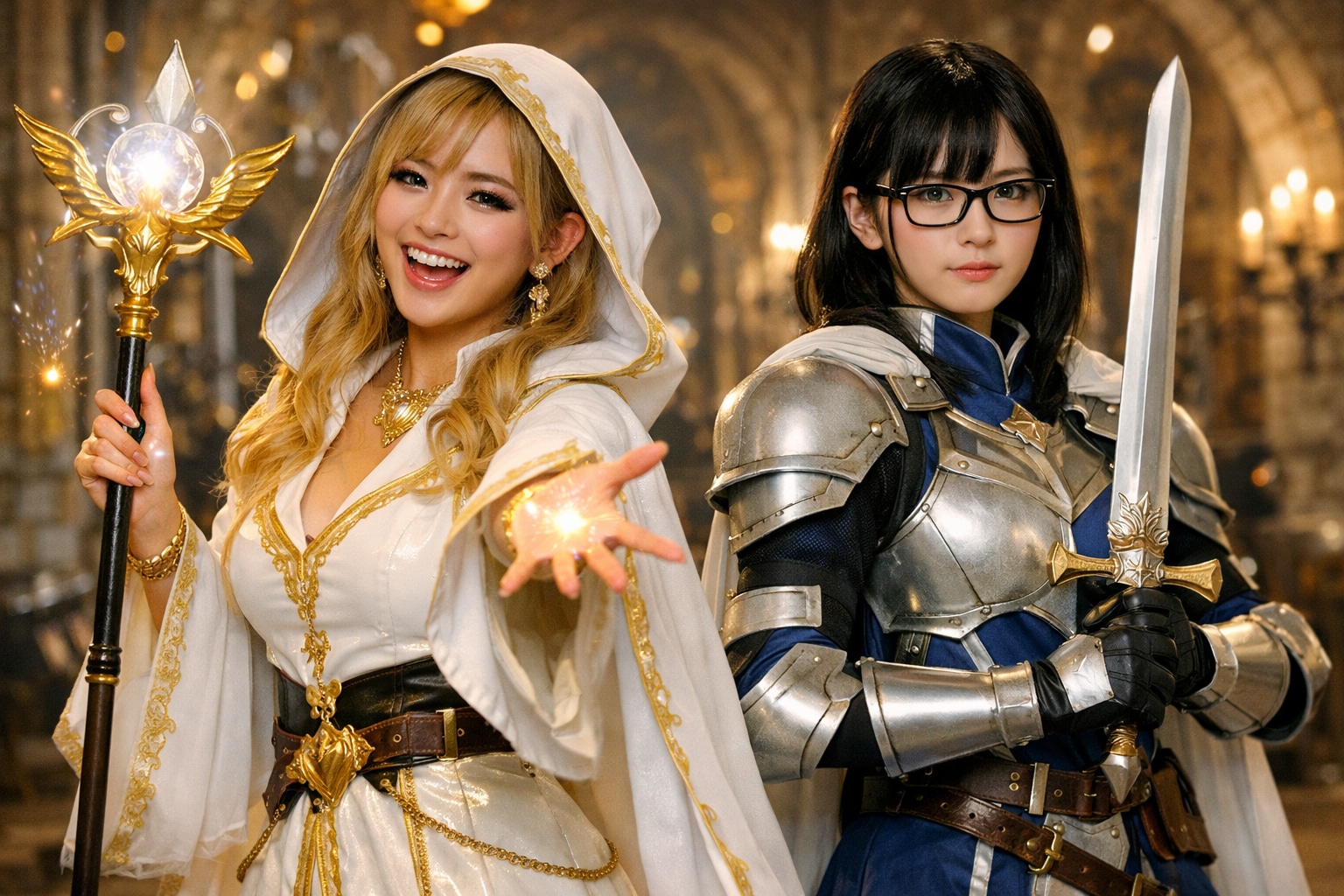 金髪ギャルの白魔道士と黒髪メガネの騎士