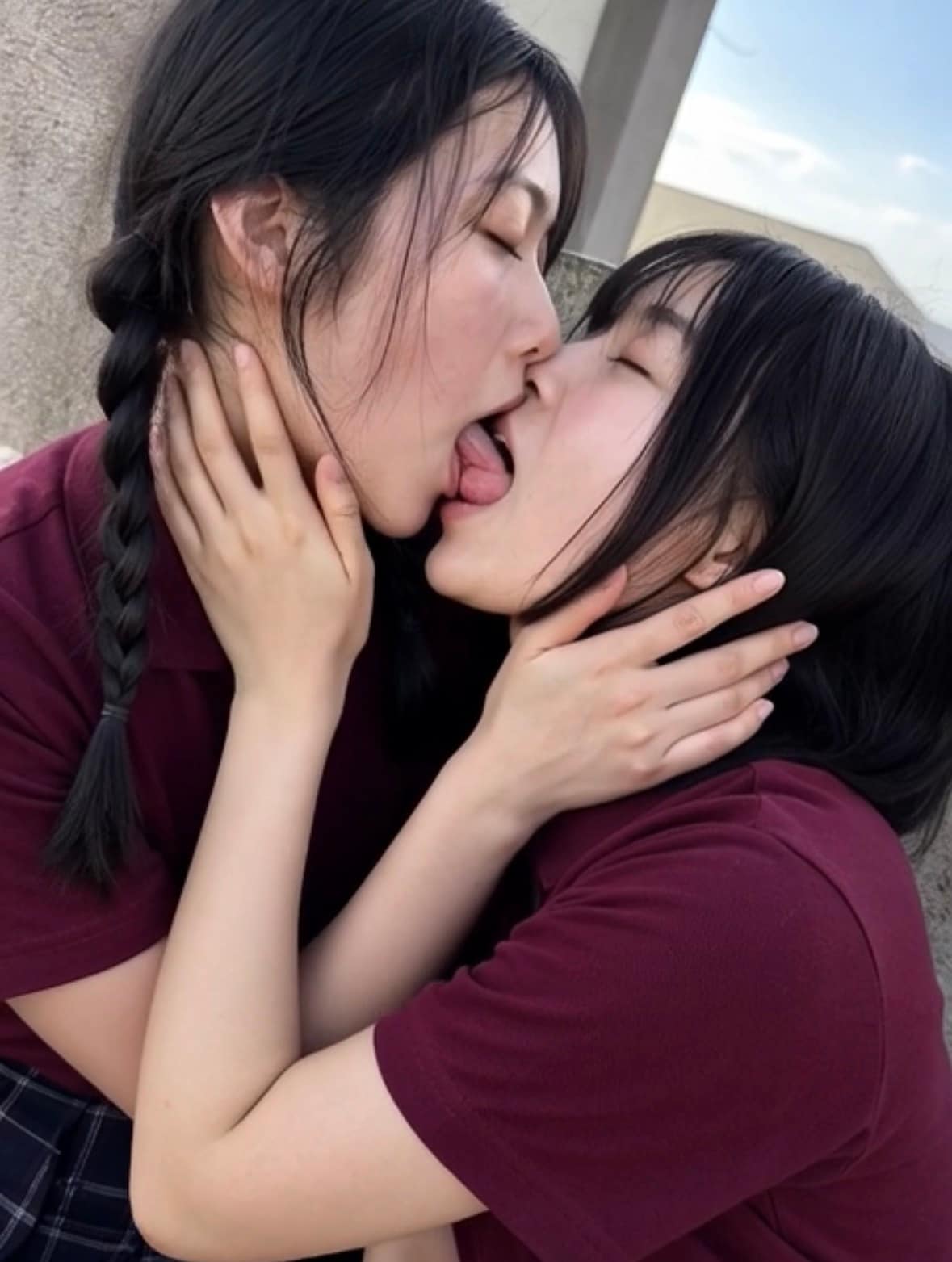 美少女、舌を絡めて