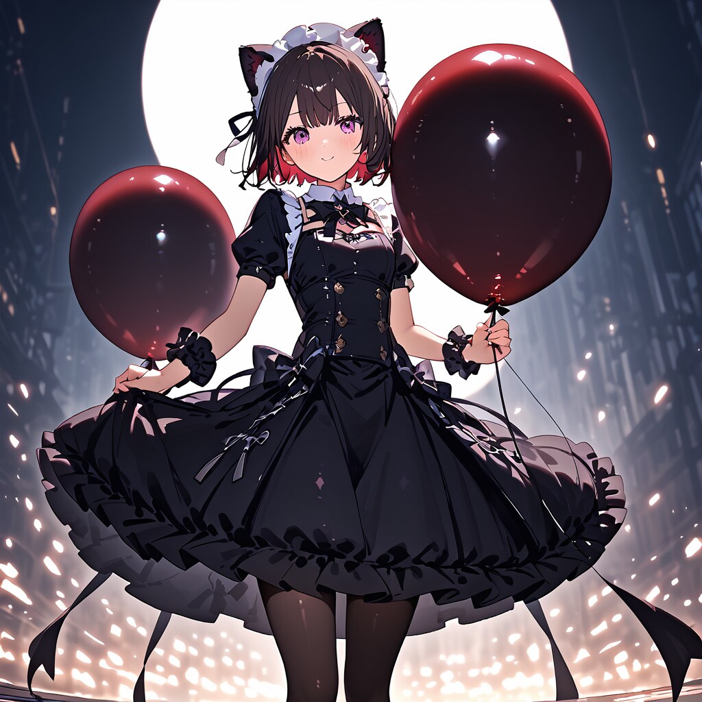 黒い巨大風船を持つゴスロリ衣装の美少女。 | の人気AIイラスト・グラビア