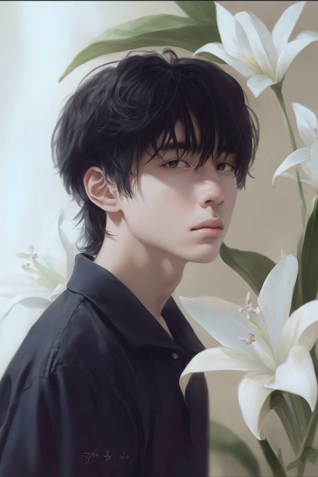 花と男性（百合）