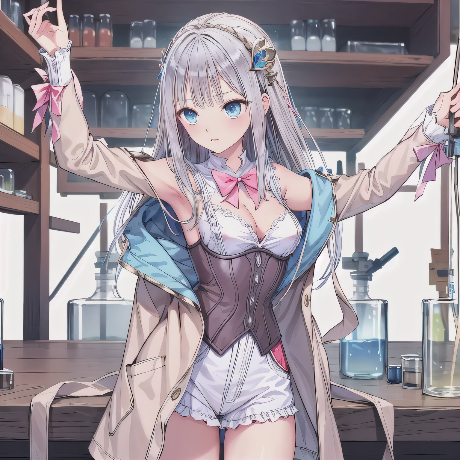 銀髪ロングで研究室の少女 | の人気AIイラスト・グラビア