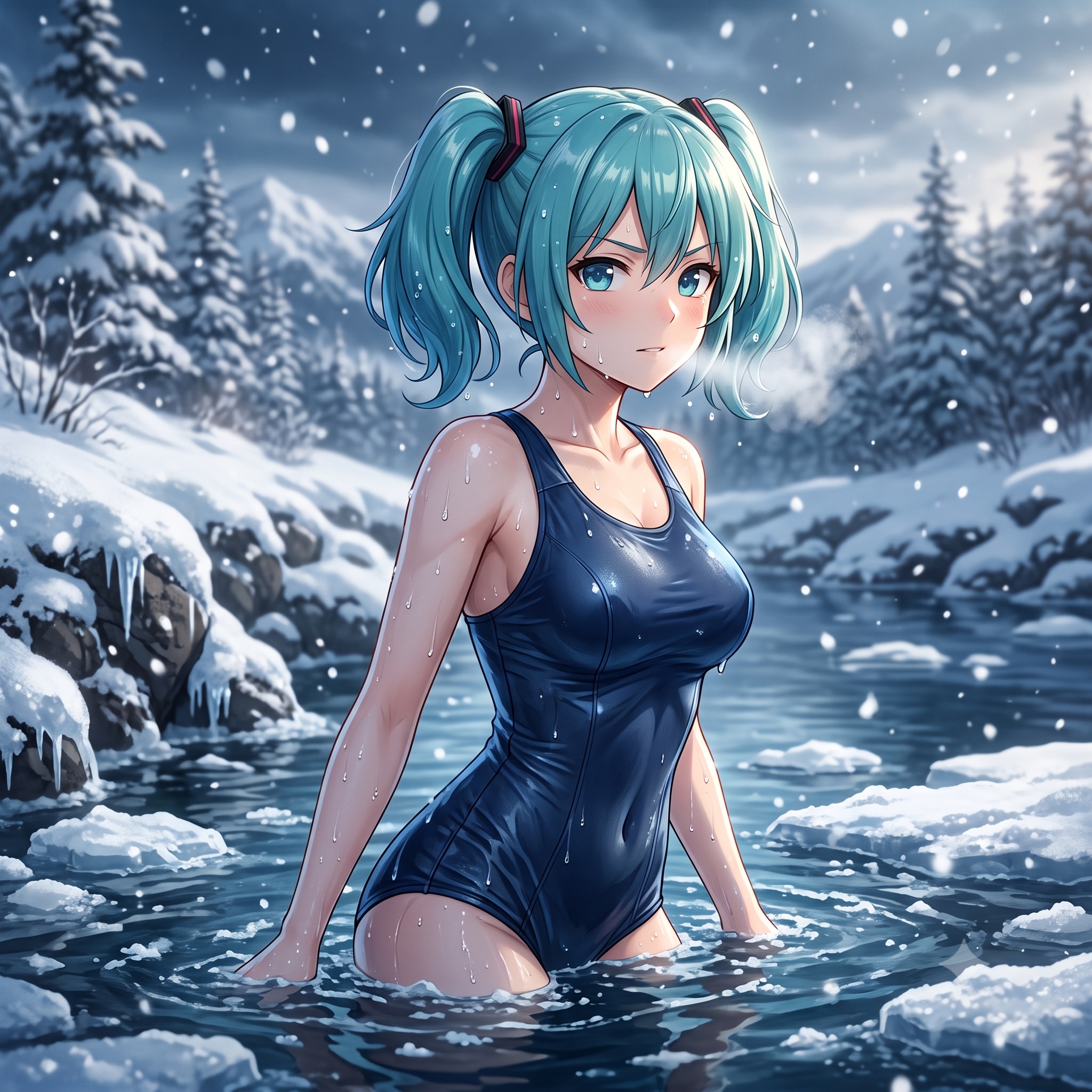 ミクさん寒中水泳のお仕事です